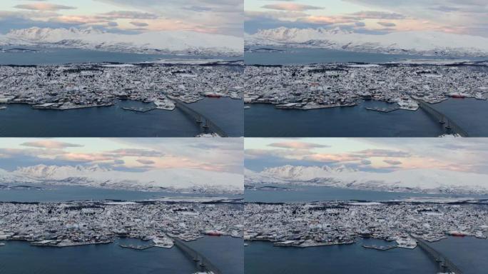 北极小镇挪威北部特罗姆瑟市的鸟瞰图