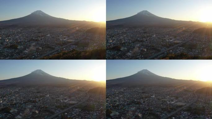 日本富士山4k航拍落日