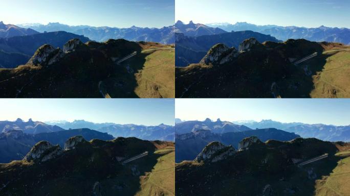瑞士山顶的视差航拍