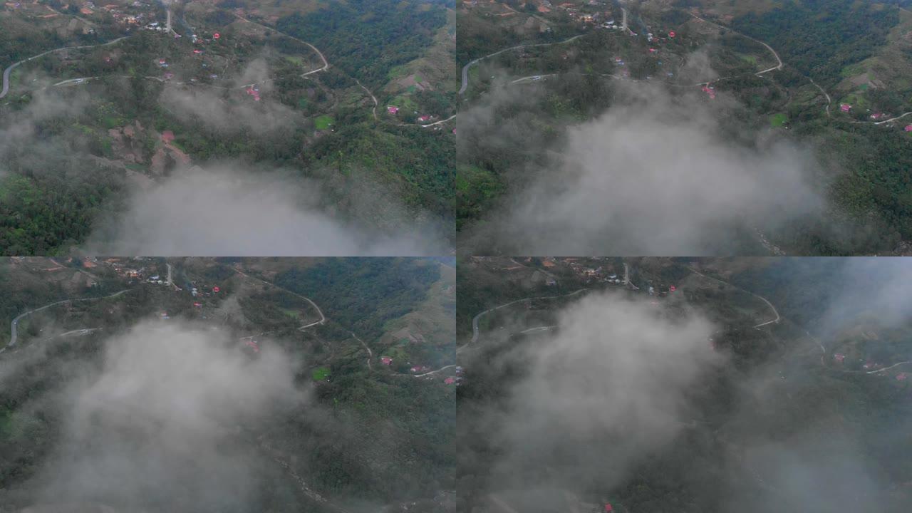 婆罗洲沙巴美丽自然热带雨林和云的4k航拍画面