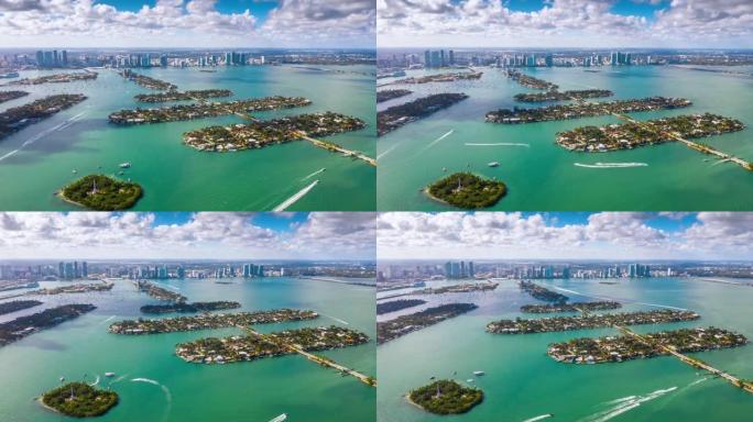 迈阿密，佛罗里达州，美国-1月2019: 空中无人机全景视图飞行在迈阿密。从上面看威尼斯群岛。