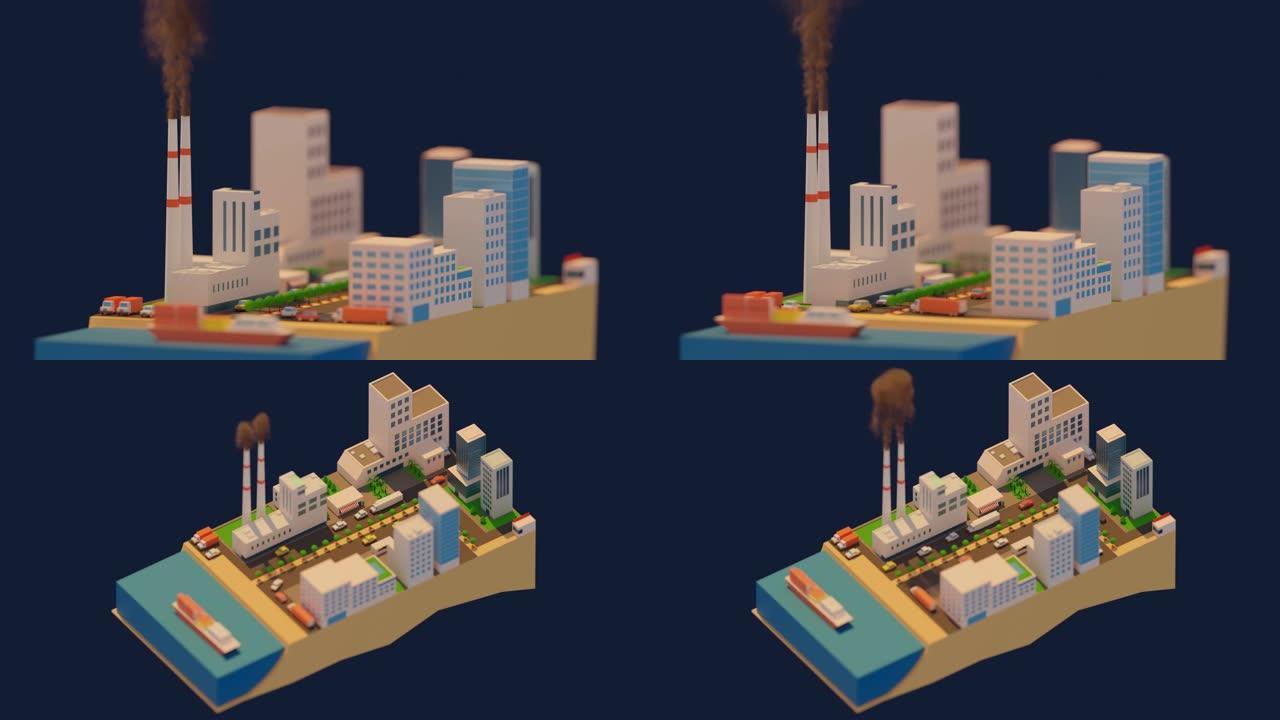 智慧城市、经济与环境城镇运动 (3D渲染)