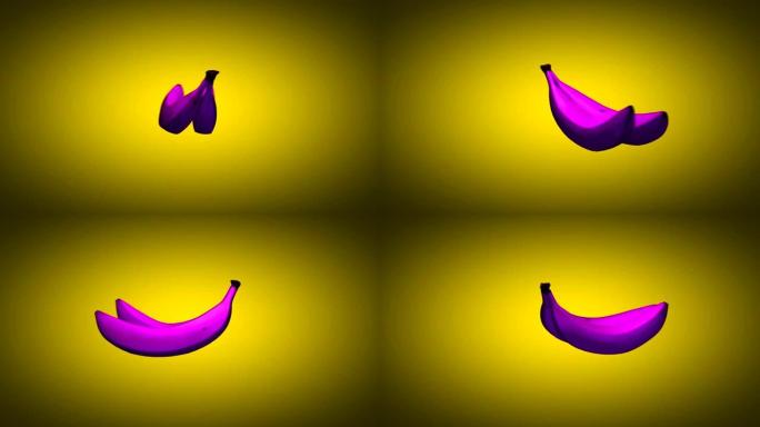 黄色背景上的粉色香蕉。zin艺术风格的抽象图形。循环无缝。