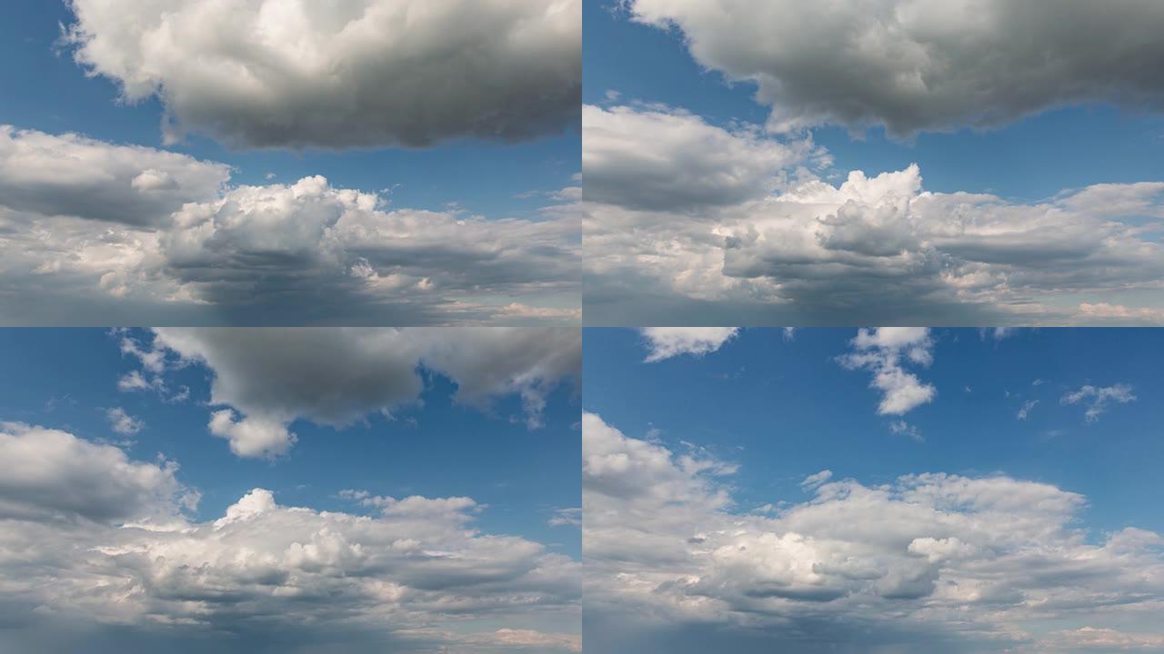 天空云。浅色背景上的蓝色空中景观。空的背景场景。全景。天蓝色背景。城市场景。晴天，蓝天。广角。宽阔的