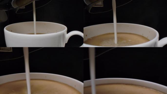 用胶囊制作热咖啡的机器的多莉微距镜头