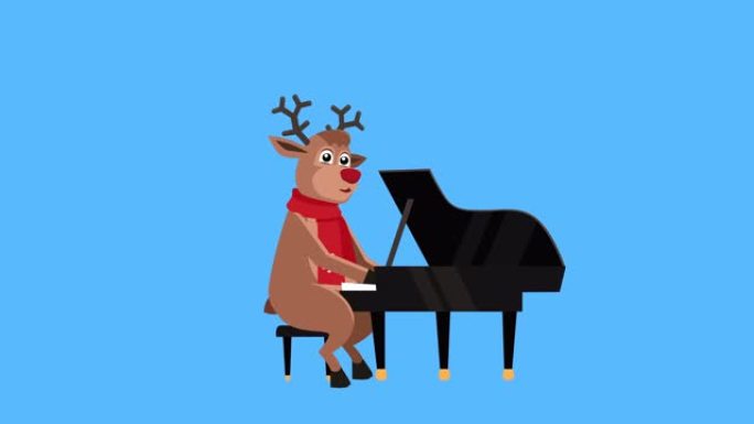 卡通圣诞鹿平人物音乐演奏钢琴动画。包括亮度哑光