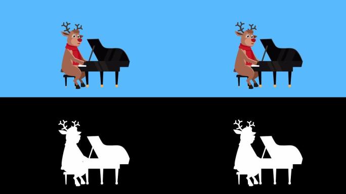 卡通圣诞鹿平人物音乐演奏钢琴动画。包括亮度哑光