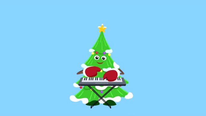 卡通小圣诞树平角色播放合成器音乐动画包括哑光