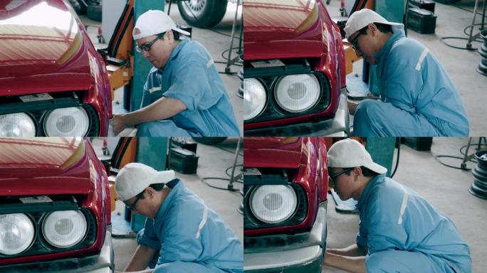 汽车维修库存视频中更换轮胎的机械师