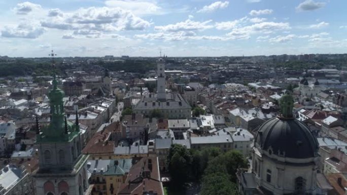 利沃夫市中心鸟瞰图。老城。乌克兰4K