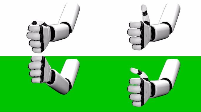 机器人手在白色背景和绿色屏幕上由3D渲染生成。