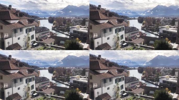 瑞士图恩湖白天的4k时间流逝。欧洲的旅游目的地