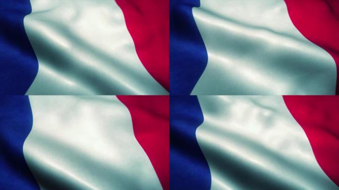 法国国旗的详细3d渲染特写。Flag具有详细的逼真的织物纹理