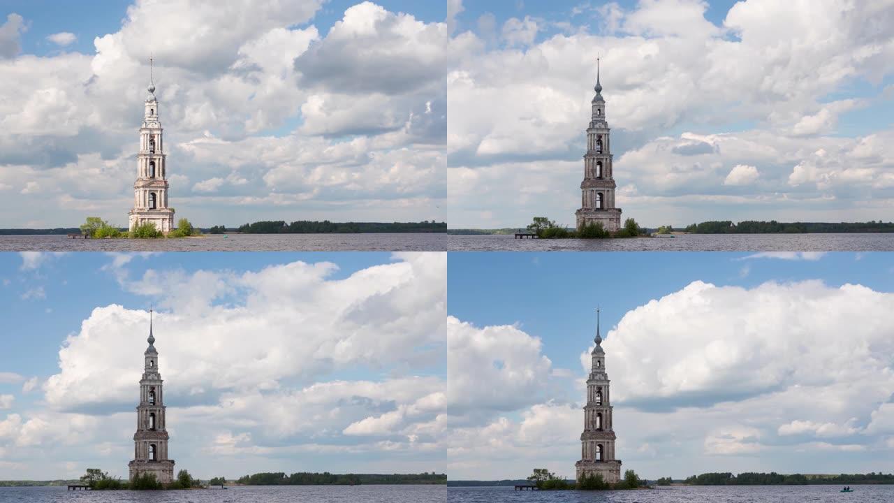 俄罗斯Kalyazin的钟楼被洪水淹没