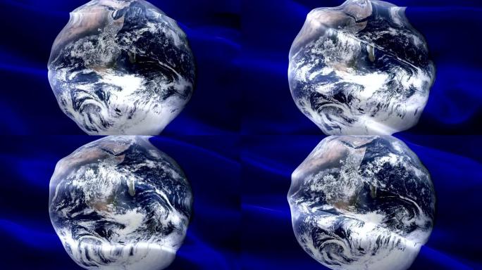 地球旗动画背景视频在风中挥舞。保护环境概念标志背景。地球从太空旗循环特写1080p全高清镜头。地球日