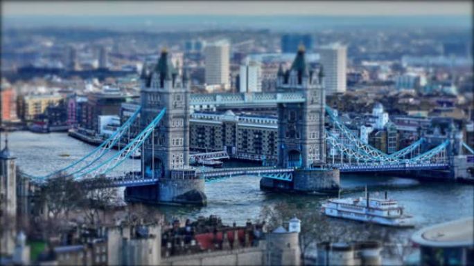 伦敦塔桥开放的时间流逝，倾斜移位。