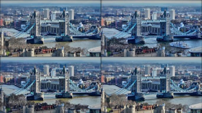 伦敦塔桥开放的时间流逝，倾斜移位。