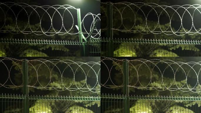 周边安全围栏系统，夜间带照明的剃刀铁丝网