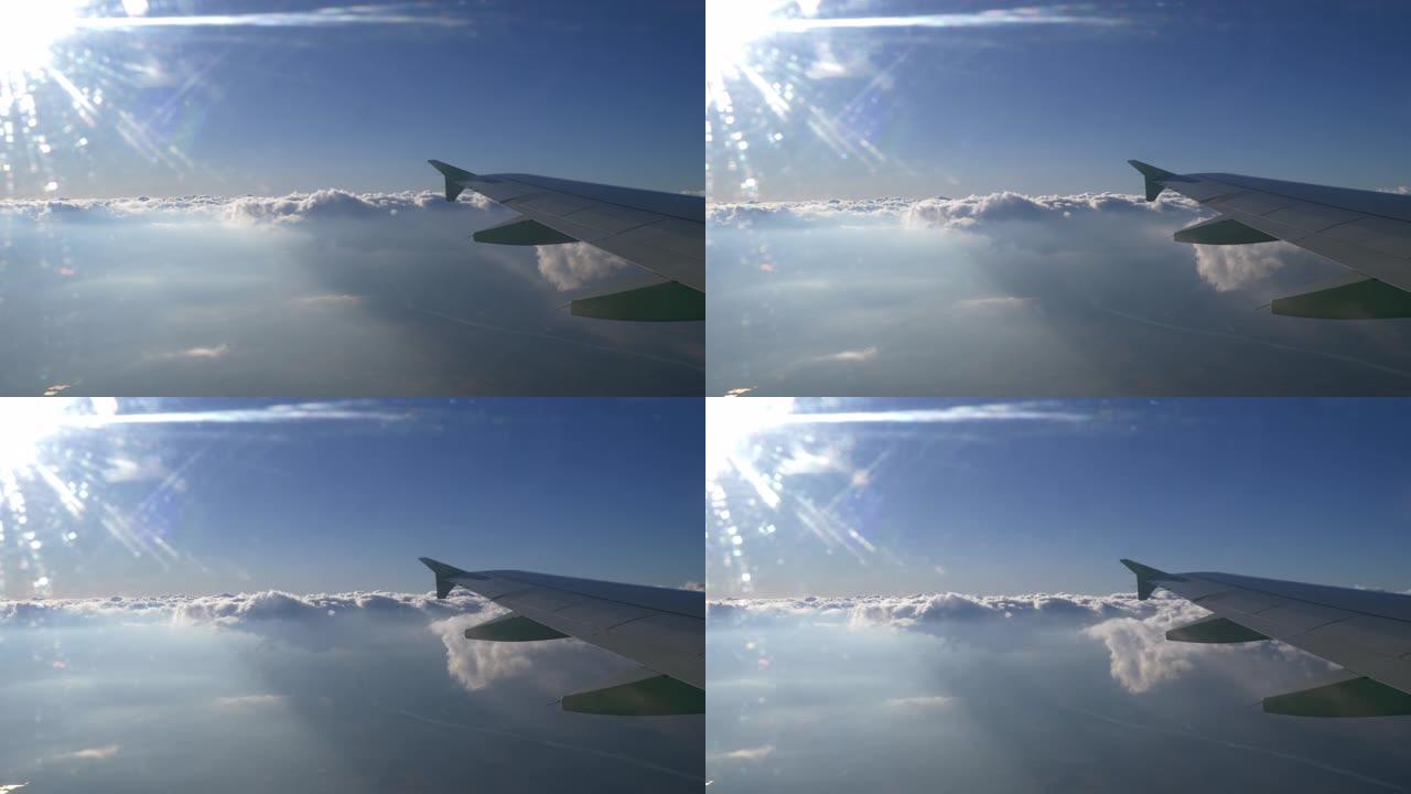 夏季飞越奥地利云飞机窗口翼视点全景4k