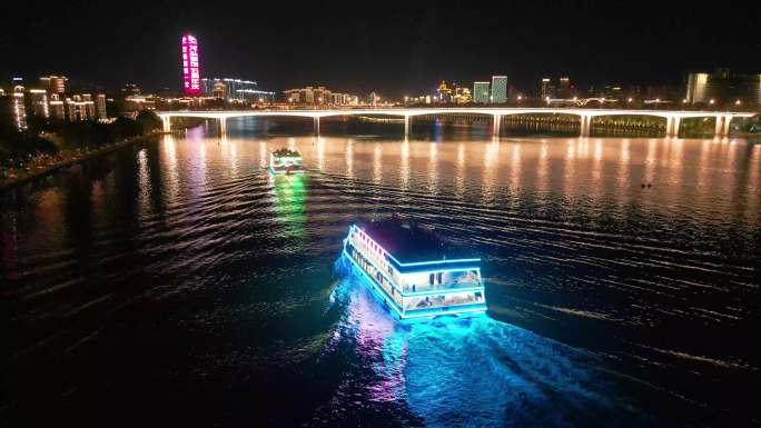 柳州水上公交 水上游轮航拍