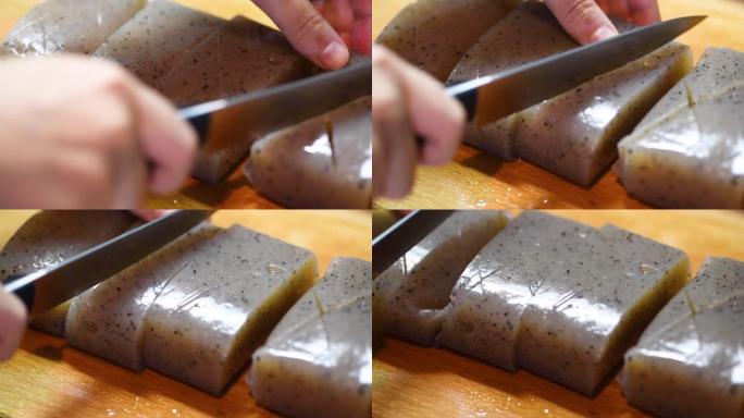 切割魔芋做菜做饭视频素材