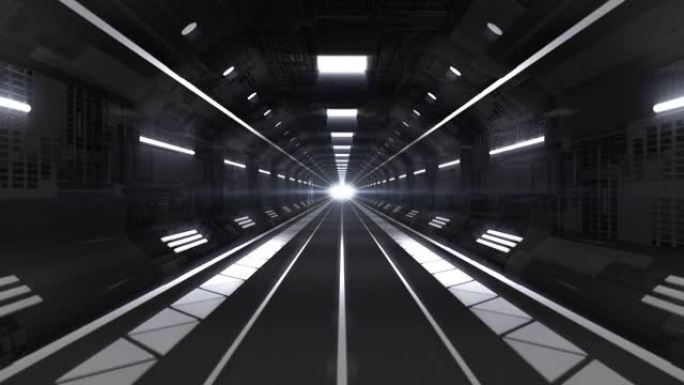 飞行穿越未来宇宙飞船隧道走廊科幻概念-4k无缝循环运动背景动画