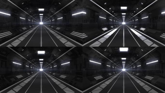 飞行穿越未来宇宙飞船隧道走廊科幻概念-4k无缝循环运动背景动画