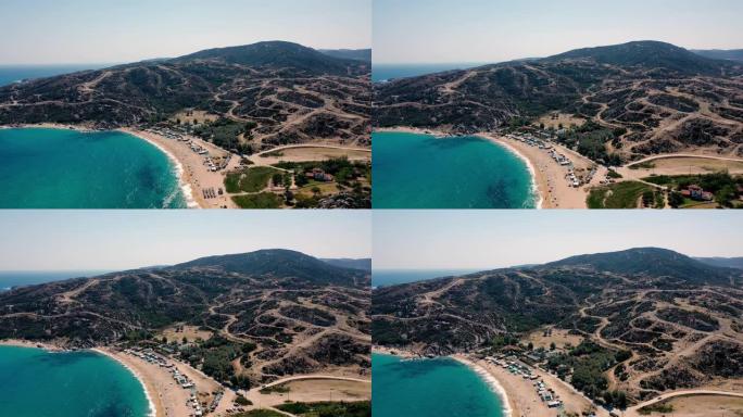 希腊蒂加尼亚海滩的鸟瞰图。