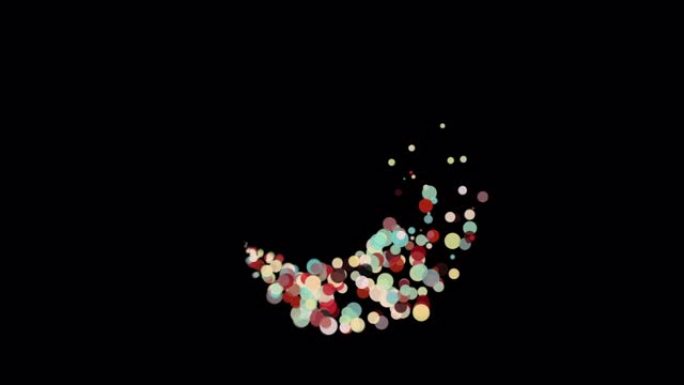 在圆上旋转的大小彩色点簇的抽象动画。动画。美丽明亮粒子的令人愉快的抽象动画