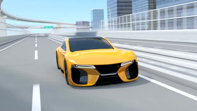 黄色电动跑车在高速公路上行驶