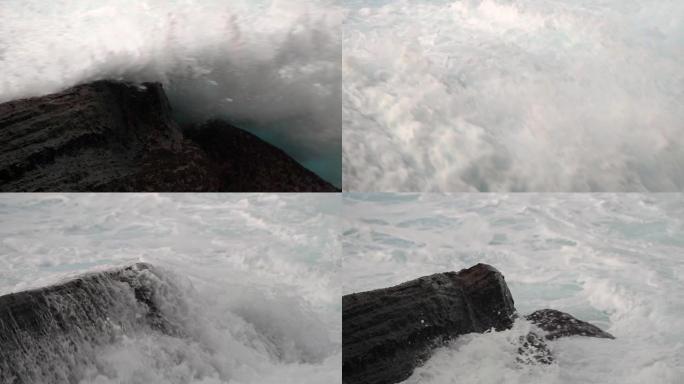 海浪撞击在岩石上海水拍打礁石海浪惊涛骇浪