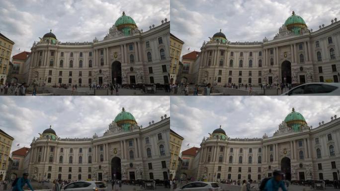 维也纳市中心夏日著名建筑交通广场慢动作全景4k奥地利