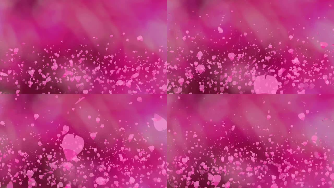 百万粉红色樱花叶子漂浮在空中深粉色背景