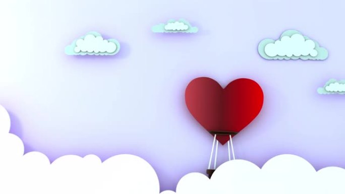 爱情和情人节。一个心形的气球在云间飞翔。