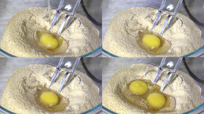将鸡蛋放入一碗干原料中