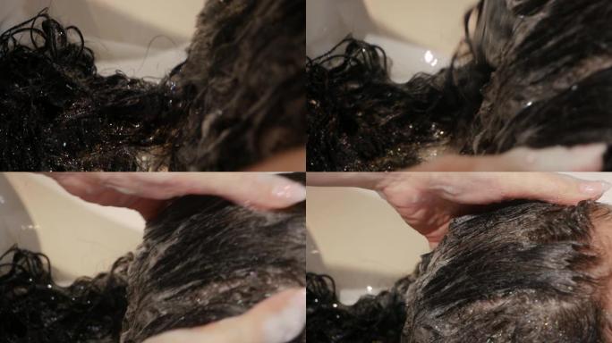 洗女性头发