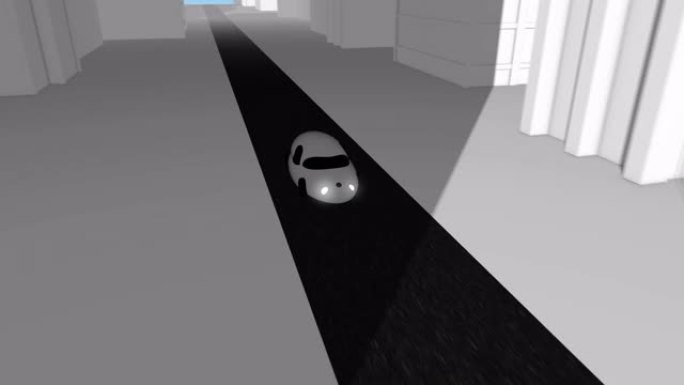 城市正面的3D动画未来汽车