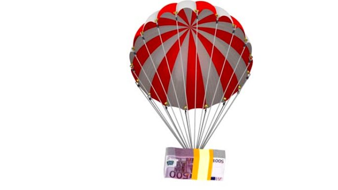 一包欧元钞票被降落伞掉落