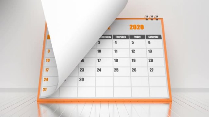 白色背景上橙色日历2020年的飞行页面