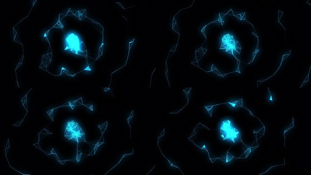 抽象蓝色丛效果背景。现代纹理技术运动。元素概念的能量。动画线和点连接