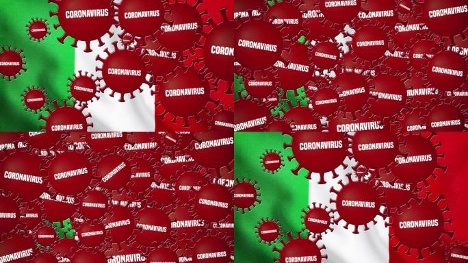 冠状病毒疫情覆盖意大利国旗
