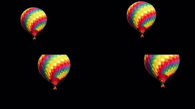 一个彩色的热气球在黑色背景下靠近