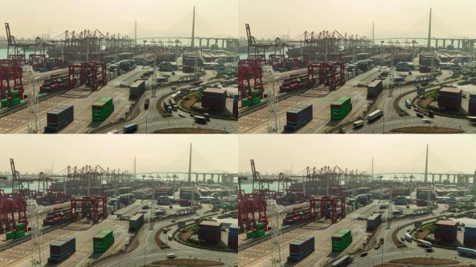 4k延时: 码头商业港口的集装箱货物仓库，用于商业物流，进出口，运输或运输。