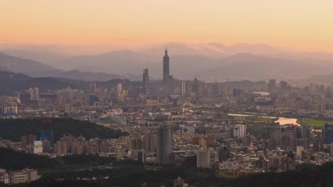 台北市天际线在日落时的4k时间流逝