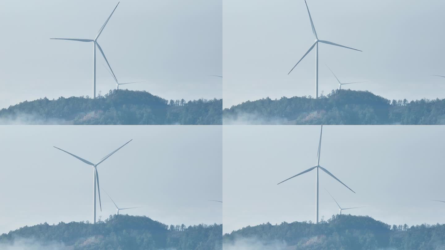 山上风能风力发电机组风车和云海