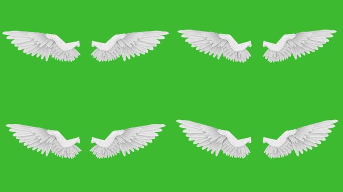 绿色背景上的白色天使翅膀