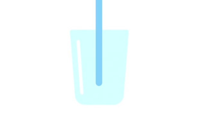 2D动画。饮用水被注入一杯水的健康饮用水概念。