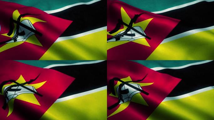 莫桑比克国旗迎风飘扬。莫桑比克国旗。标志莫桑比克无缝循环动画。4 k
