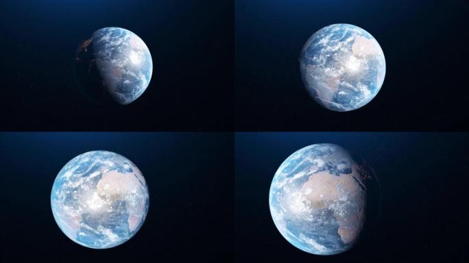 抽象动画美丽的行星地球在空间旋转。动画。行星绕轴心的完全公转