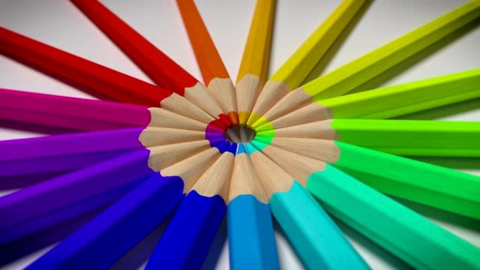 彩色铅笔组成一个圆圈，循环3D动画